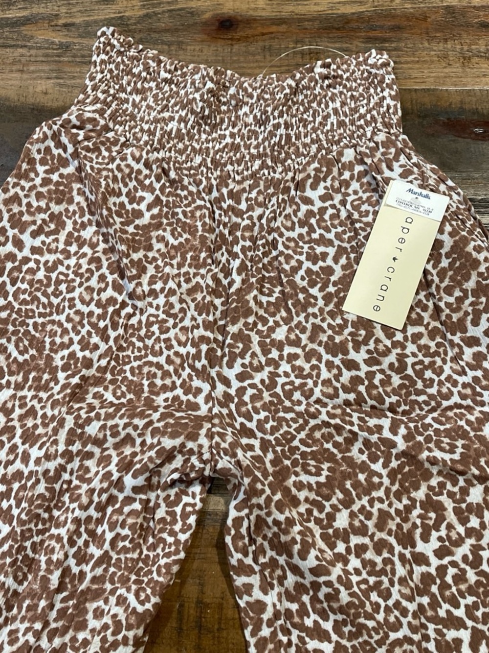Paper Crane Brown and White Smocked Leopard Print Pants